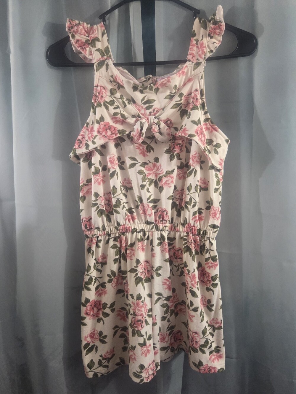 Little Lass Cream Floral One-Piece Bodysuit Romper with Pink Roses